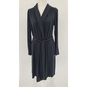 Soma Robe Womens S Black Pockets Stretch Attached Tie Waist Rayon Long Sleeve